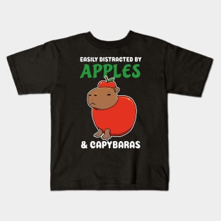 Easily Distracted by Apples and Capybaras Cartoon Kids T-Shirt